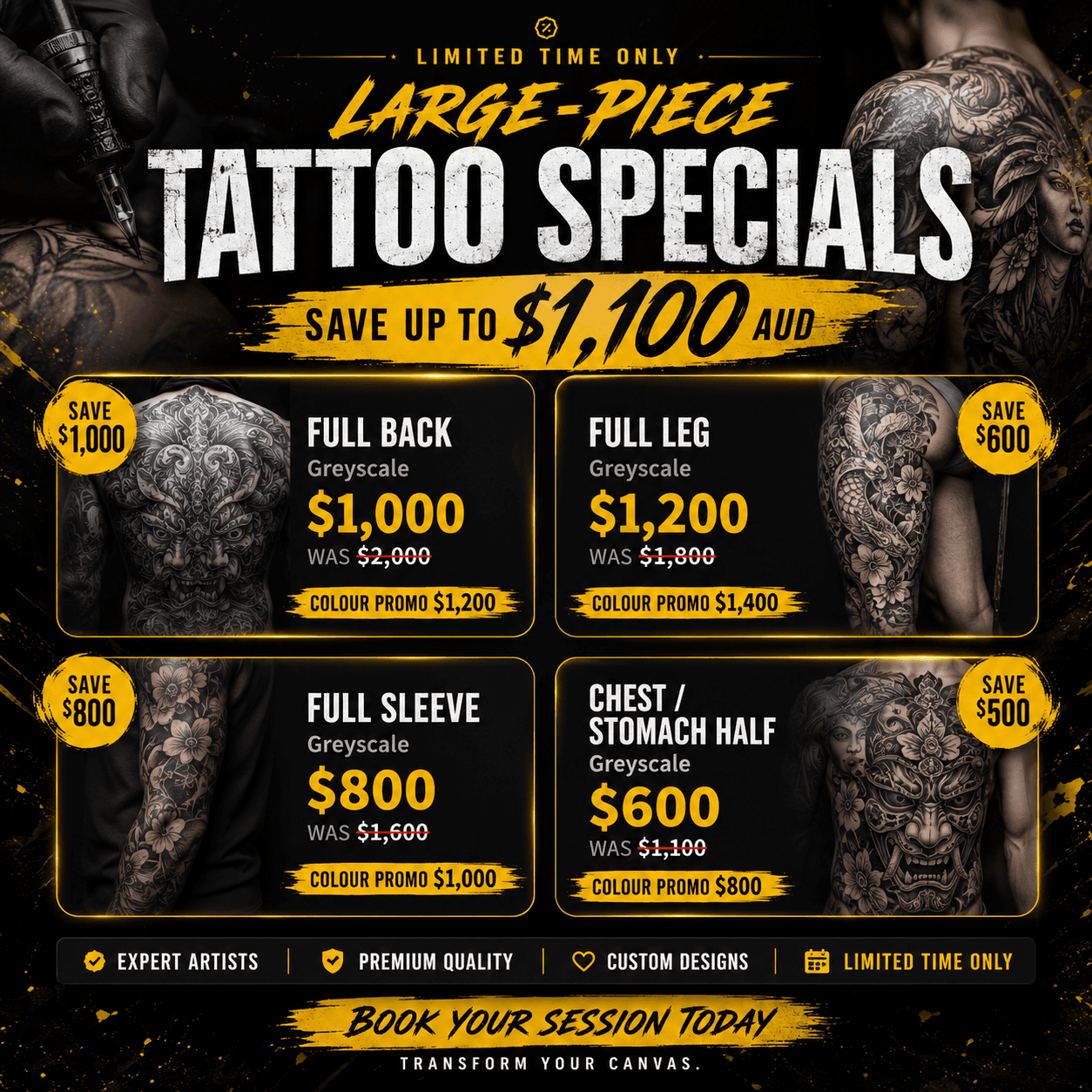 Tattoo specials limited time offers at Aussie Rules Tattoo Studio Bali