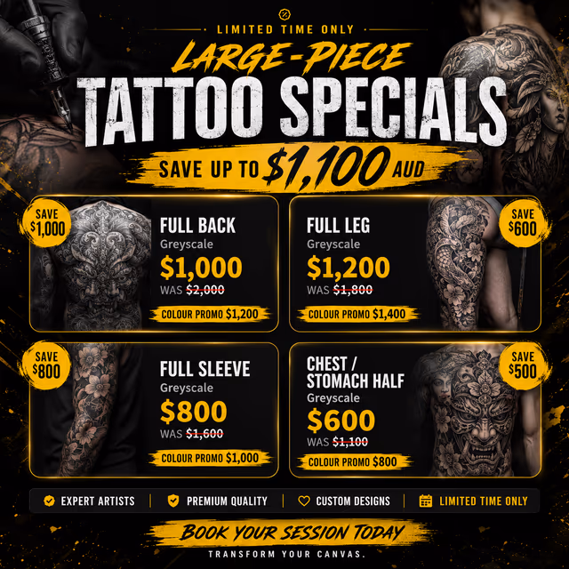 Tattoo specials limited time offers at Aussie Rules Tattoo Studio Bali